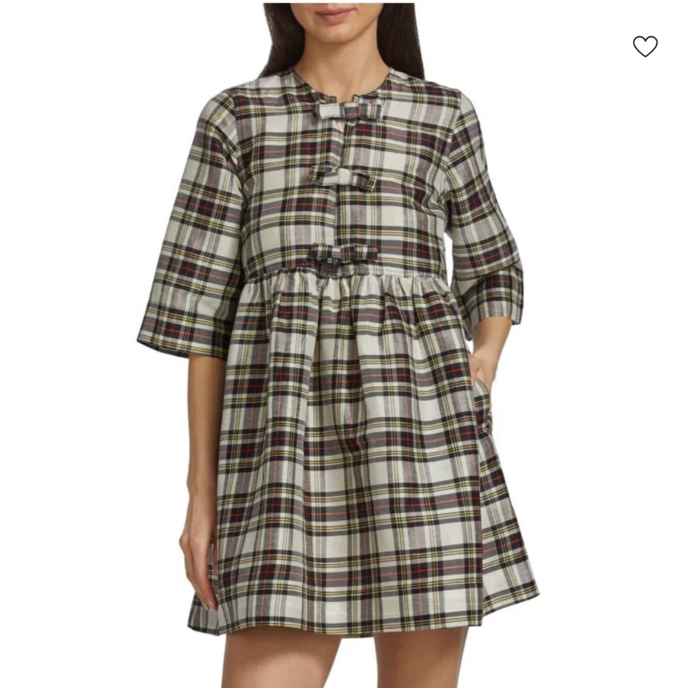 GANNI Babydoll Mini Dress with Ribbon Ties